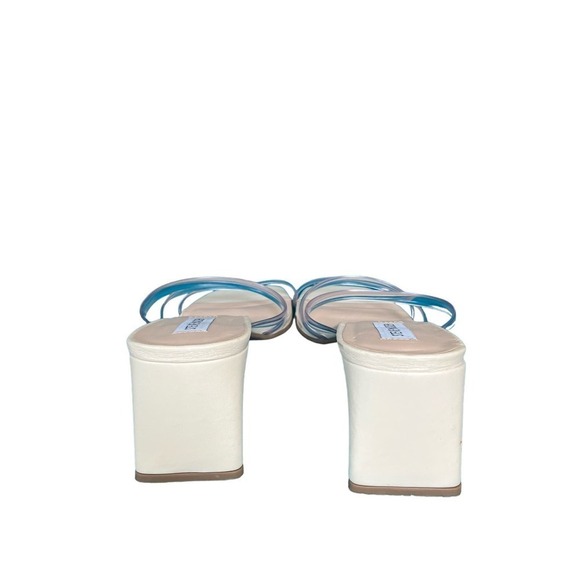 Steve Madden Hanya Block Heel Strappy Neutral Clear Mule Square Toe Sandals 9.5 - Picture 5 of 9